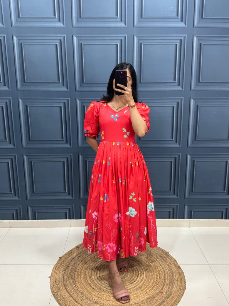 Red Floral Midi Dress