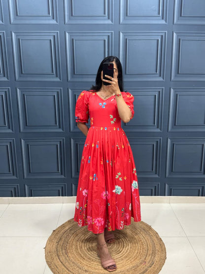 Red Floral Midi Dress
