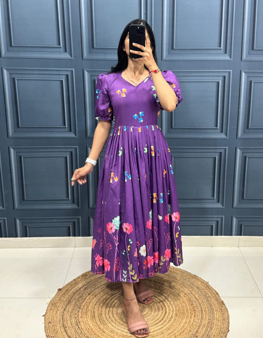 Purple Floral Midi Dress