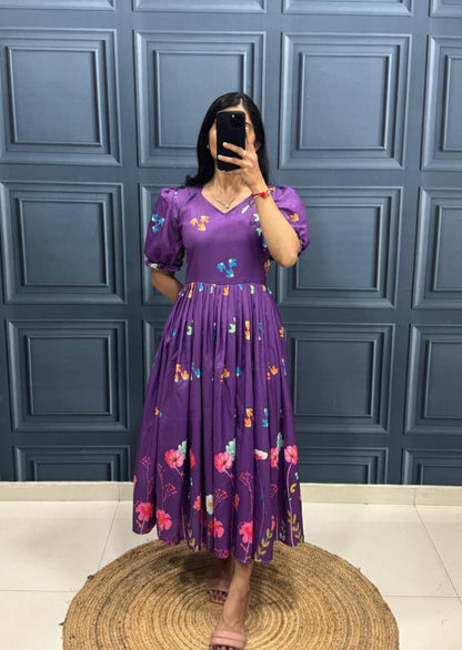 Purple Floral Midi Dress