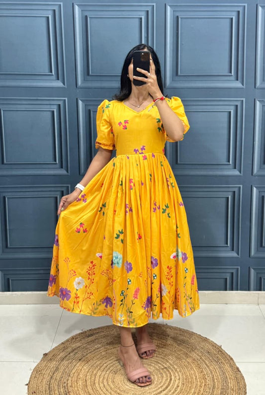 Yellow Floral Midi Dress