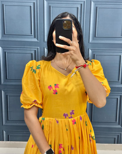 Yellow Floral Midi Dress