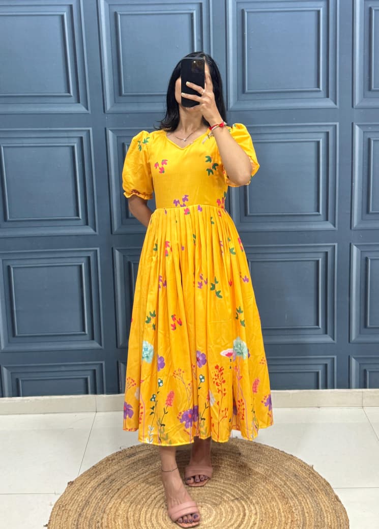 Yellow Floral Midi Dress