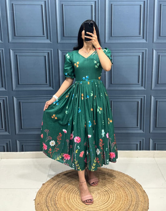 Green Floral Midi Dress