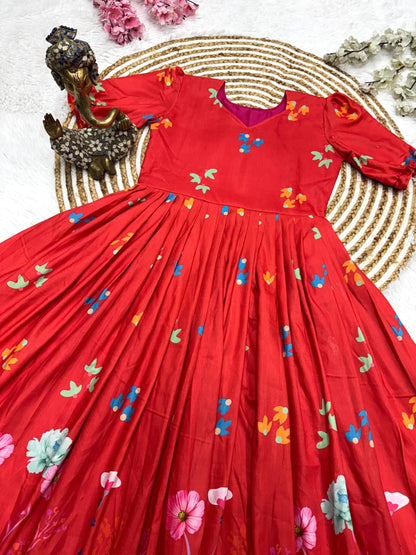 Red Floral Midi Dress