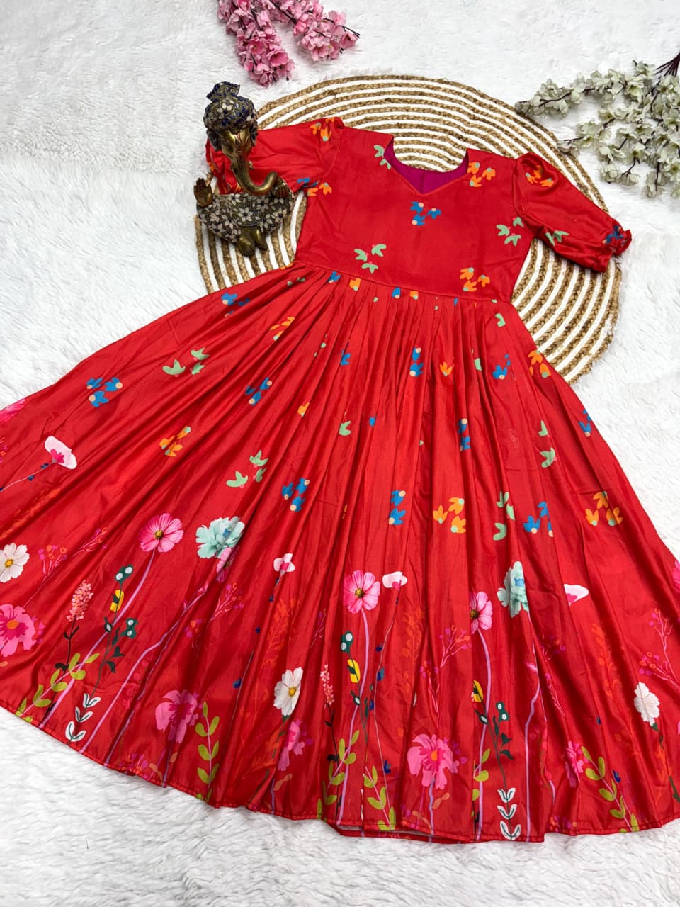 Red Floral Midi Dress