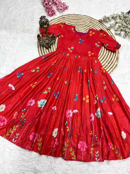 Red Floral Midi Dress