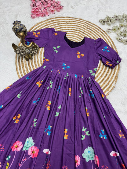 Purple Floral Midi Dress