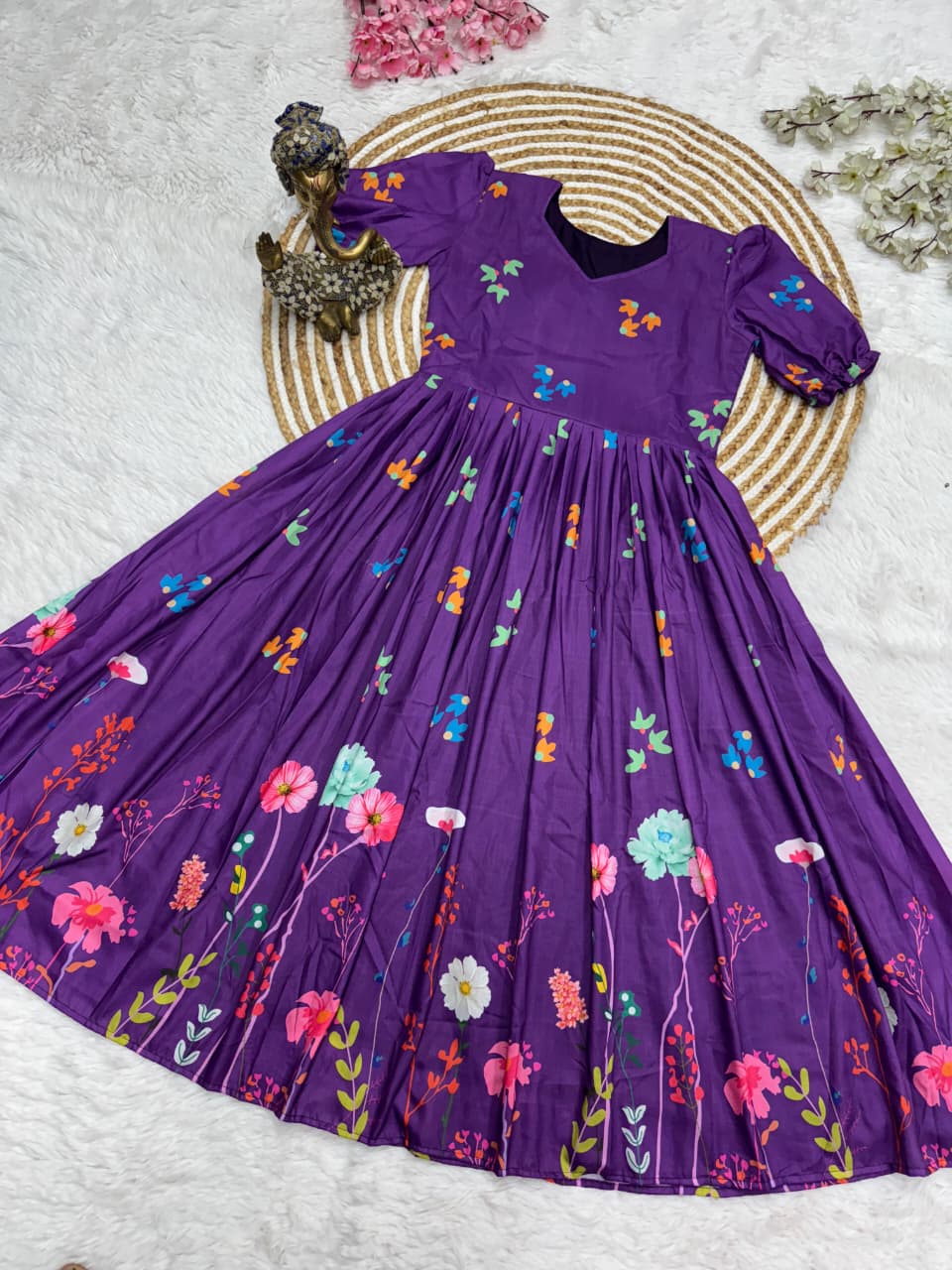 Purple Floral Midi Dress