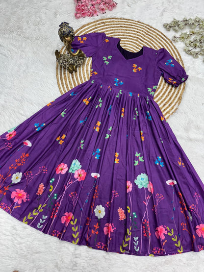 Purple Floral Midi Dress