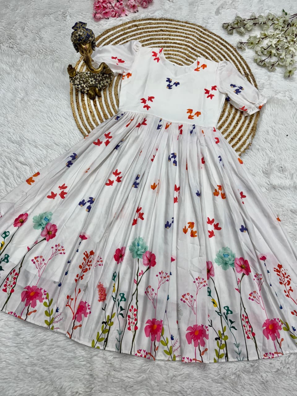 White Floral Midi Dress