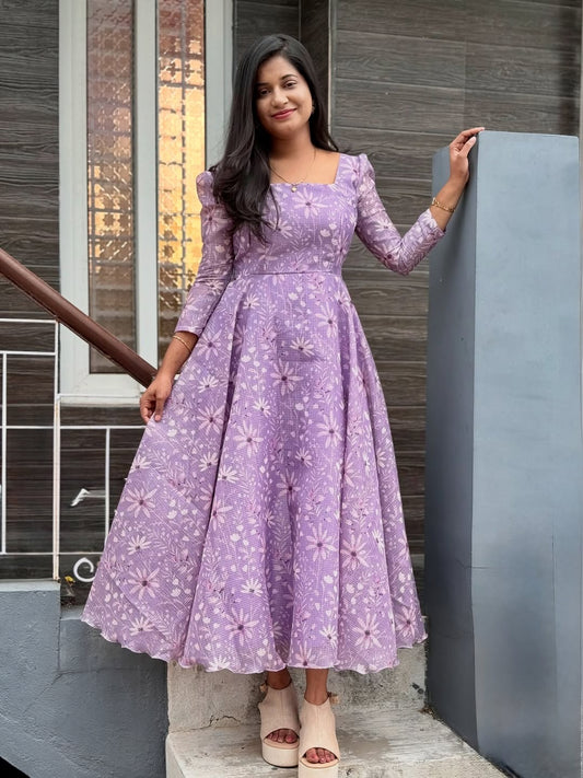 Lavender Bloom Floral Anarkali Dress