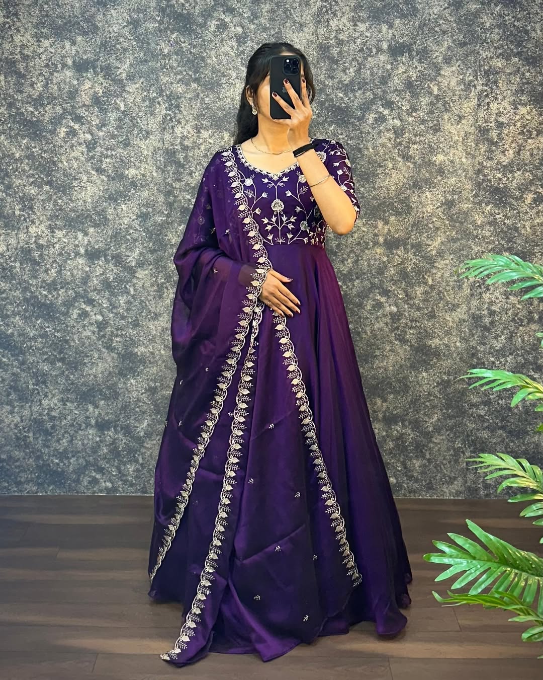 Royal Purple Embroidered Anarkali with Dupatta