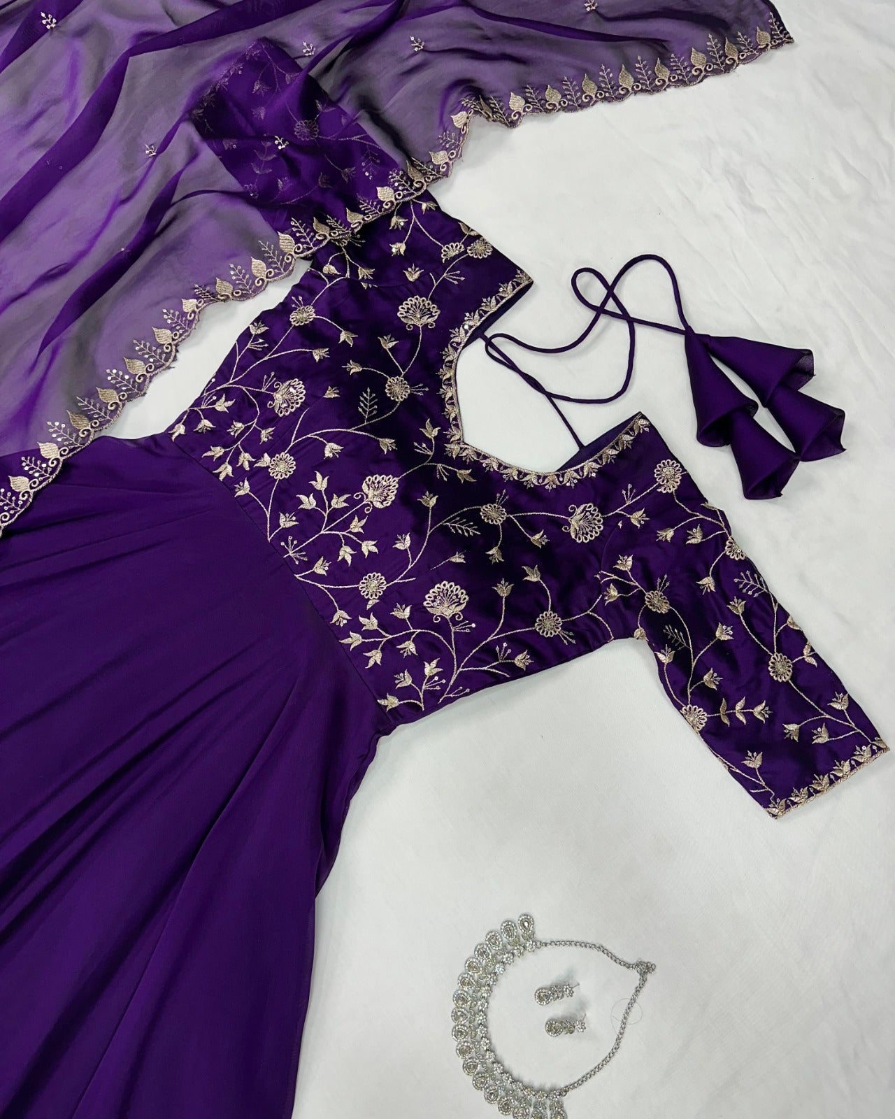 Royal Purple Embroidered Anarkali with Dupatta