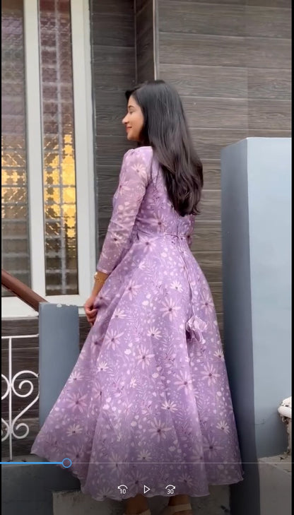 Lavender Bloom Floral Anarkali Dress