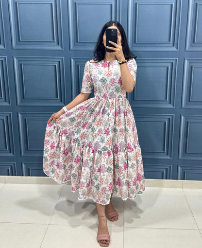 Blush Garden Floral Tiered Midi Dress