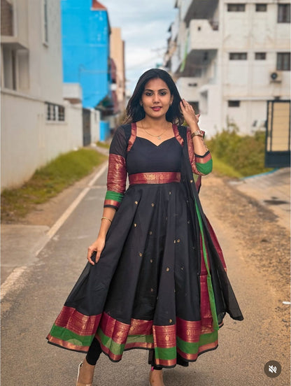 Black Kanjivaram Silk Anarkali with Dupatta