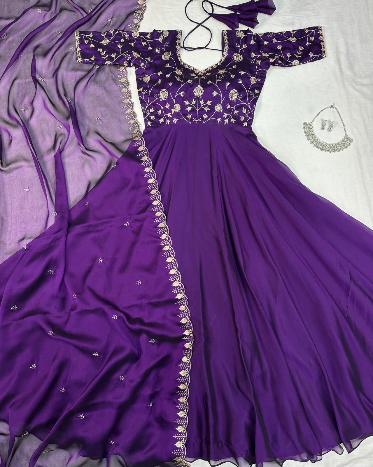 Royal Purple Embroidered Anarkali with Dupatta