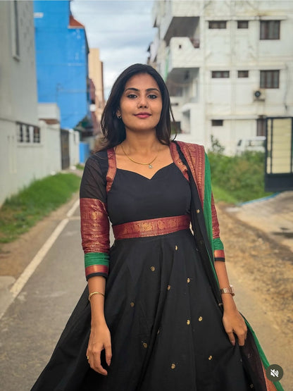 Black Kanjivaram Silk Anarkali with Dupatta