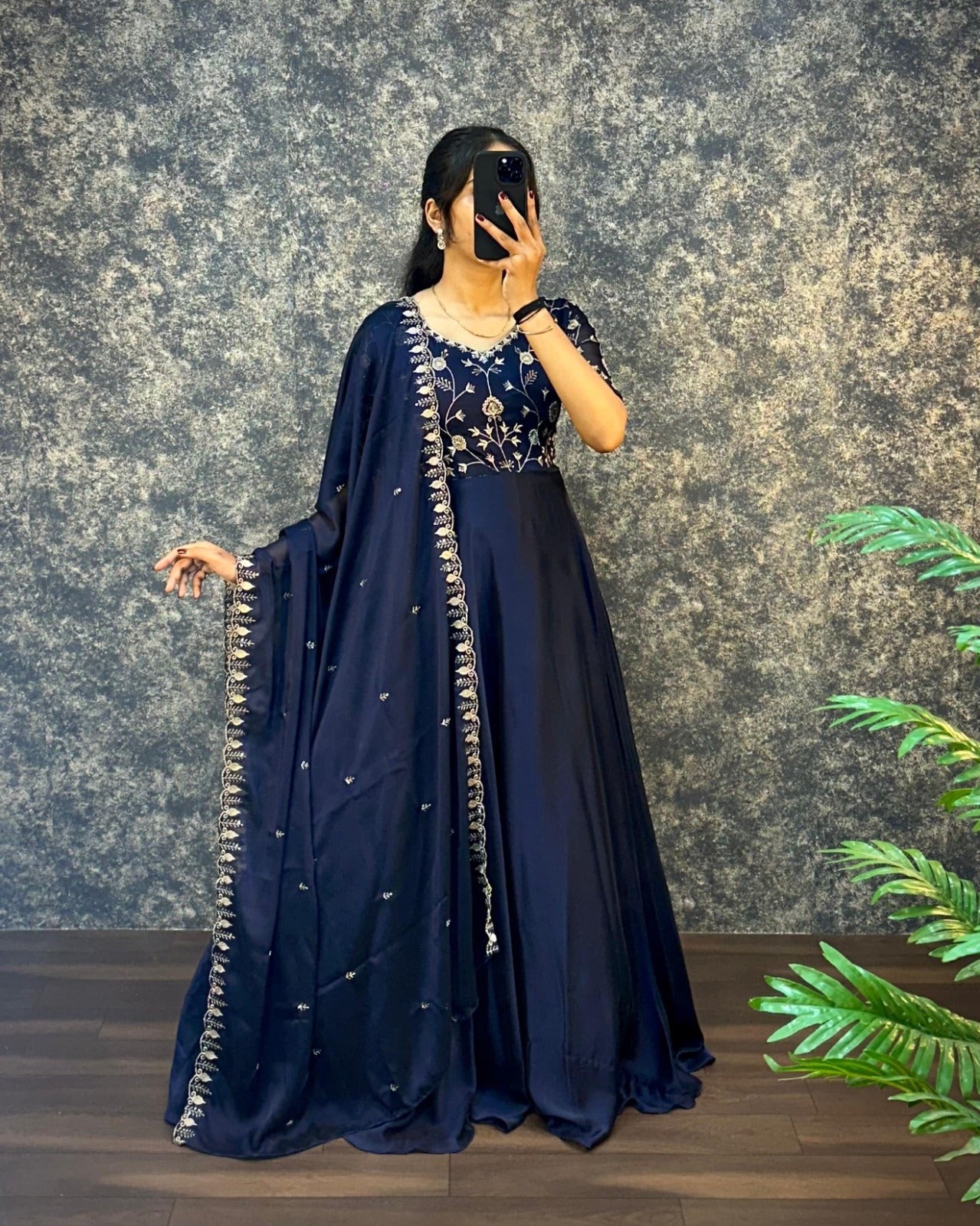 Midnight Blue Embroidered Anarkali with Dupatta