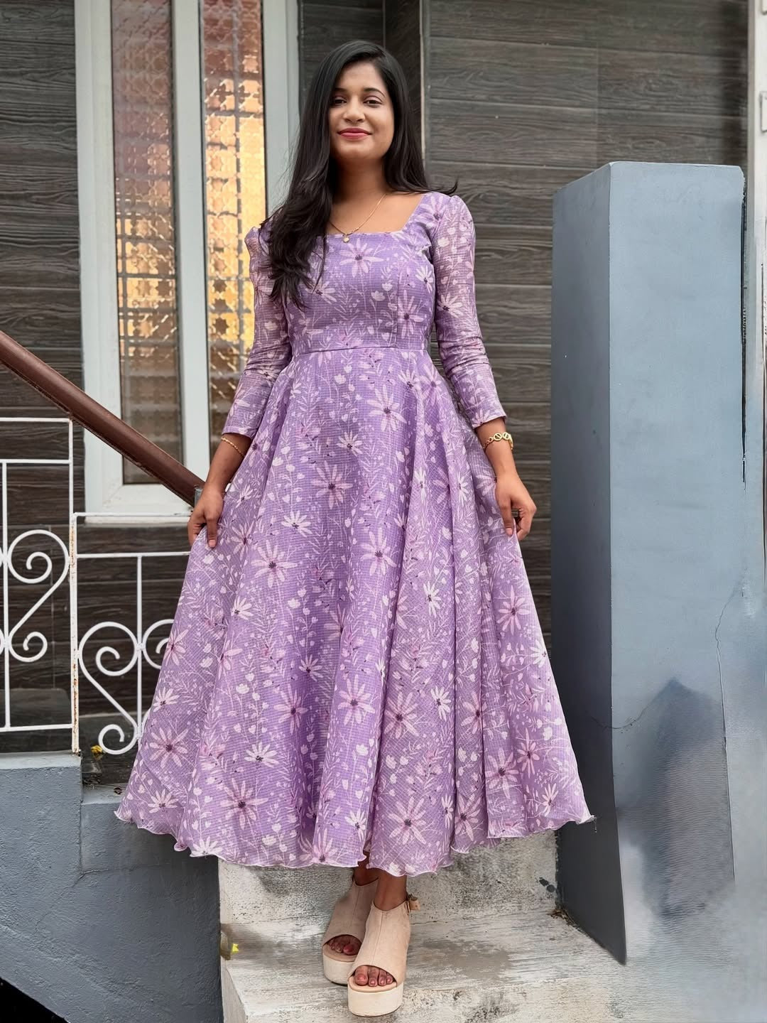 Lavender Bloom Floral Anarkali Dress