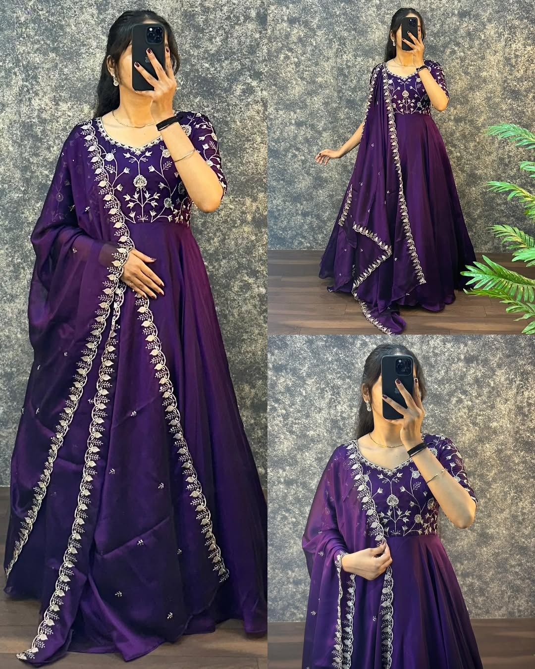Royal Purple Embroidered Anarkali with Dupatta