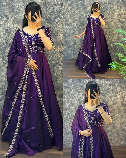 Royal Purple Embroidered Anarkali with Dupatta