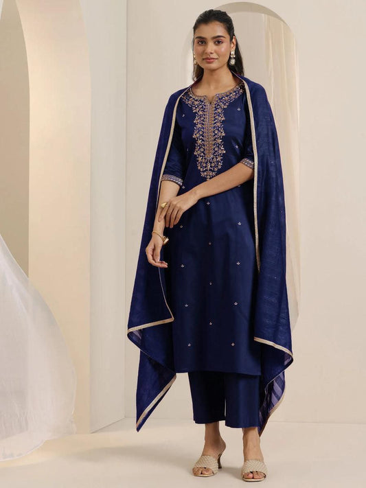 Navy Blue Embroidered Kurta Set with Dupatta