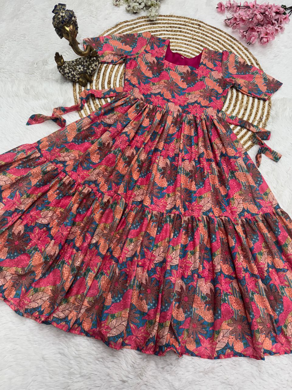 Floral Printed Puff Sleeve Midi Dress.