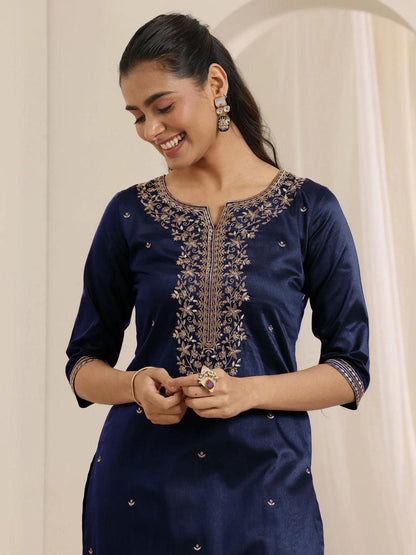 Navy Blue Embroidered Kurta Set with Dupatta