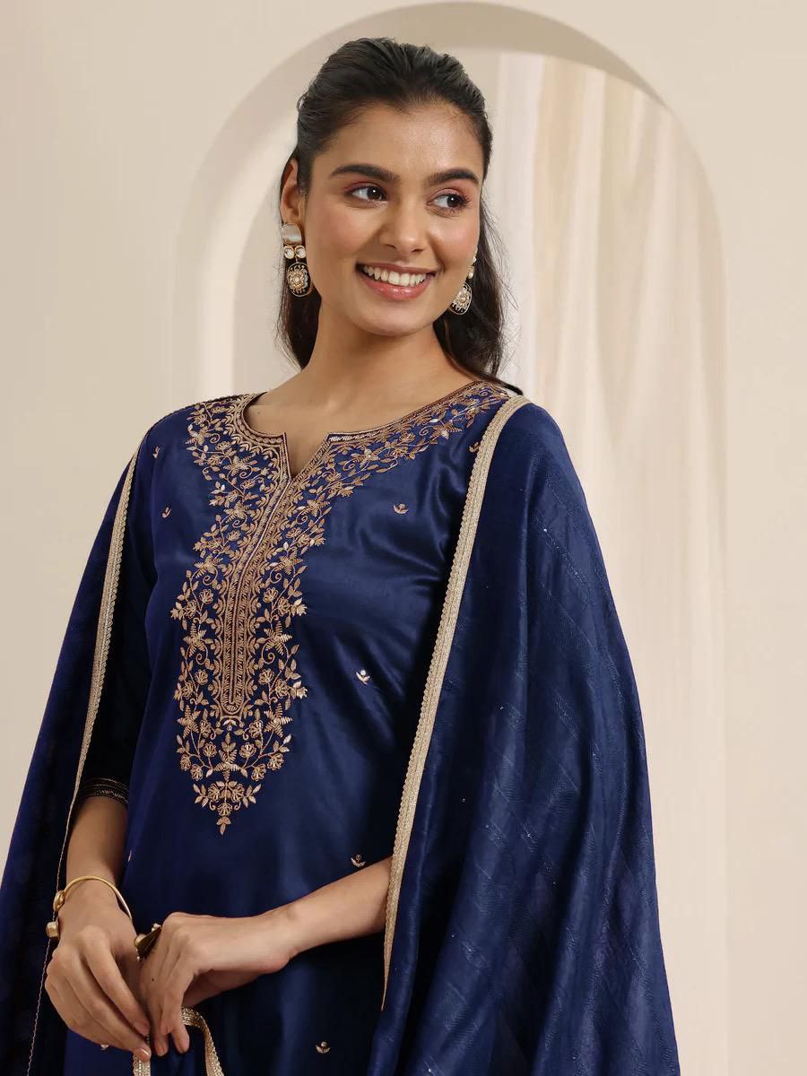 Navy Blue Embroidered Kurta Set with Dupatta