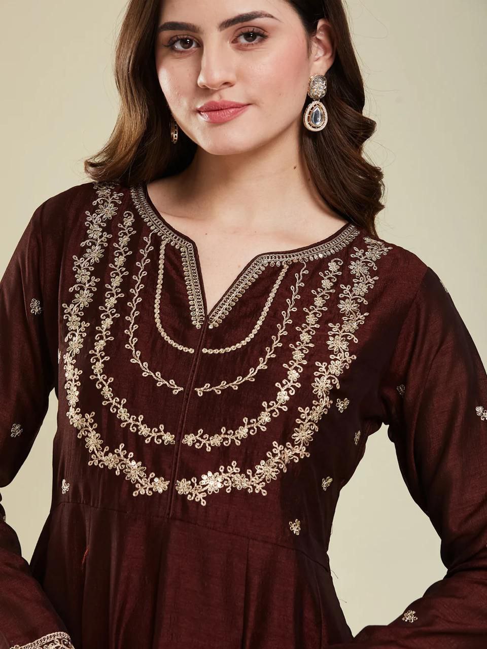Maroon Embroidered Anarkali Kurta Set with Dupatta