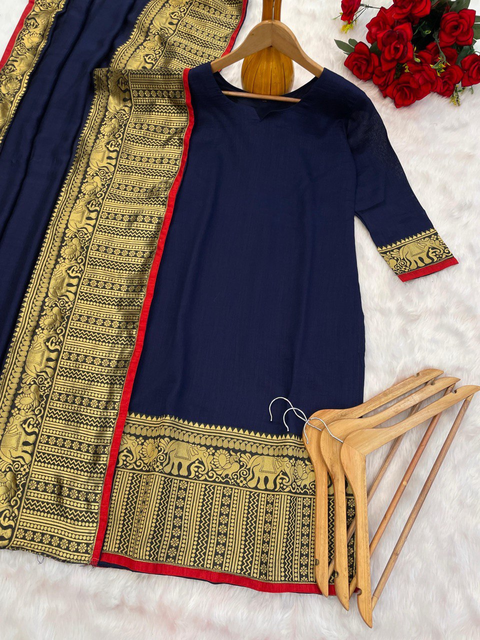 Navy Blue Ethnic Kurta Set with Dupatta