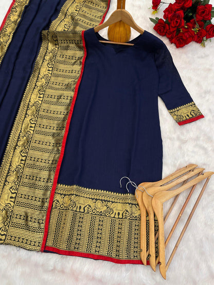 Navy Blue Ethnic Kurta Set with Dupatta