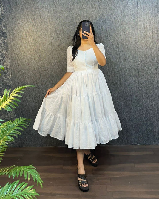 White Eyelet Cotton Midi Dress