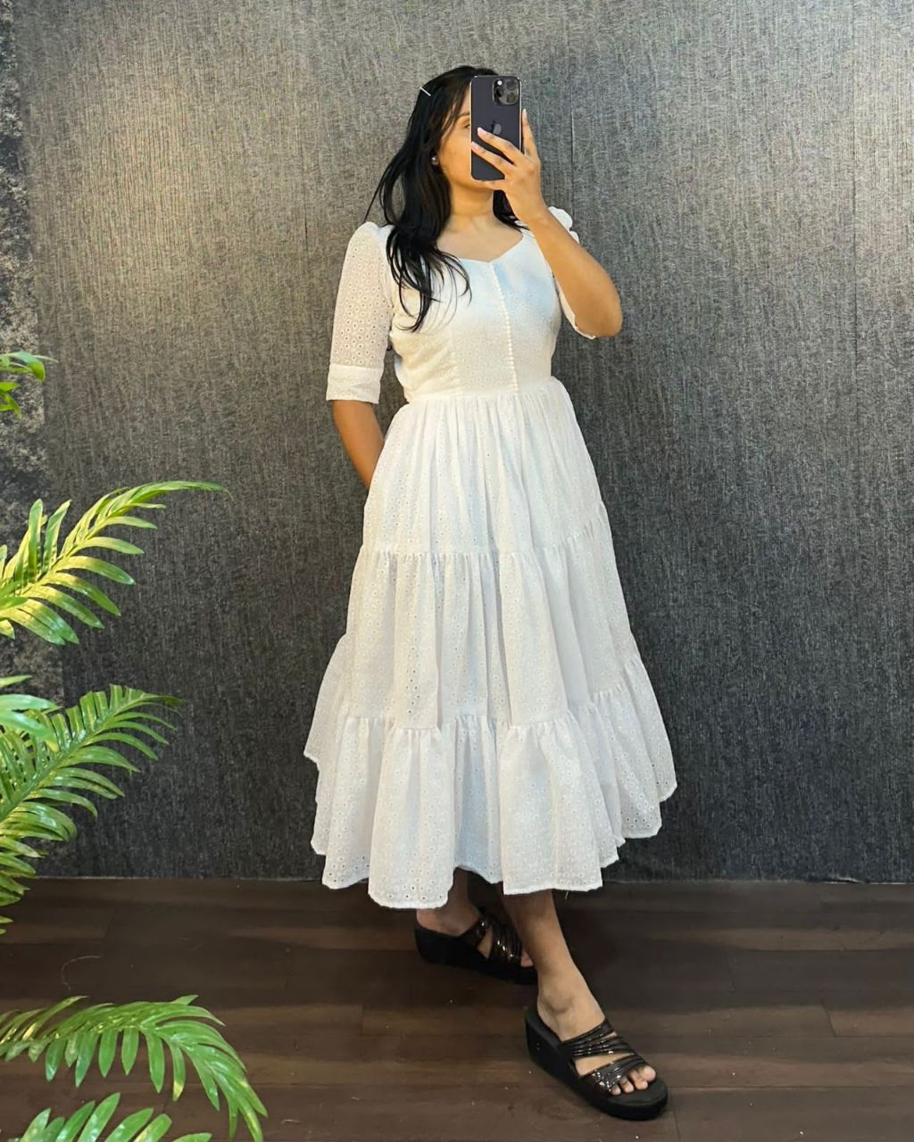 White Eyelet Cotton Midi Dress