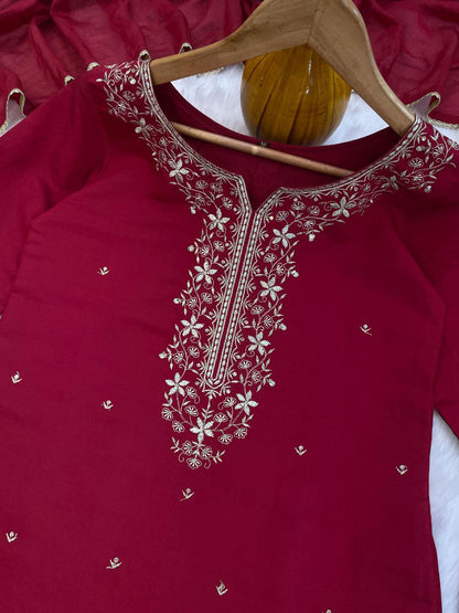 wine pink embroidered salwar suit set (3-piece set)