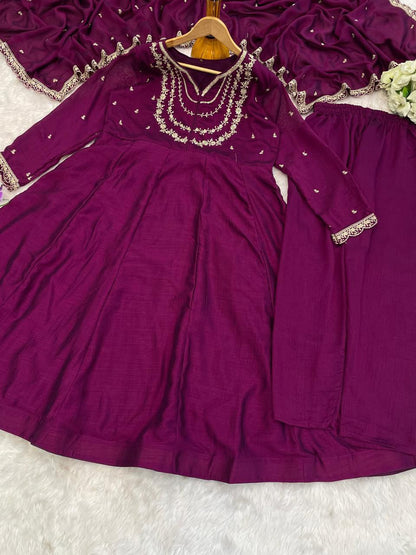 Purple Embroidered Anarkali Kurta Set with Dupatta
