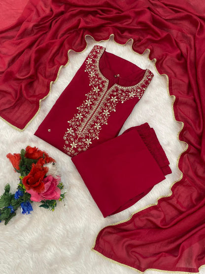 wine pink embroidered salwar suit set (3-piece set)