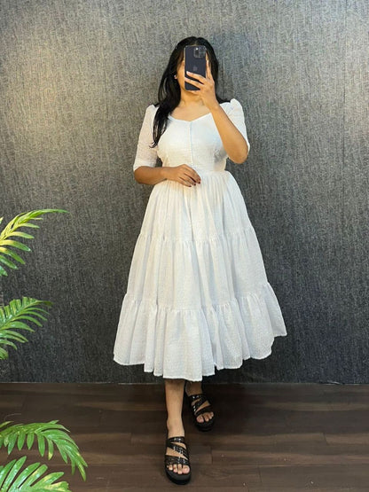 White Eyelet Cotton Midi Dress