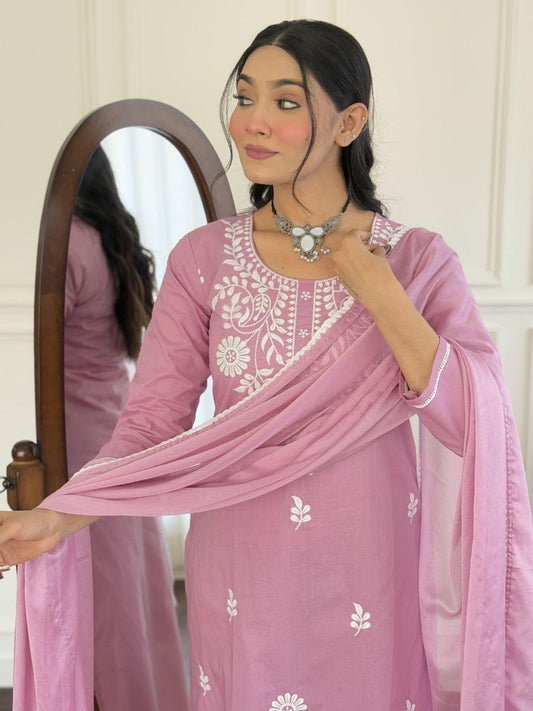 Lavender Elegance Embroidered Kurta Set