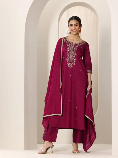 wine pink embroidered salwar suit set (3-piece set)