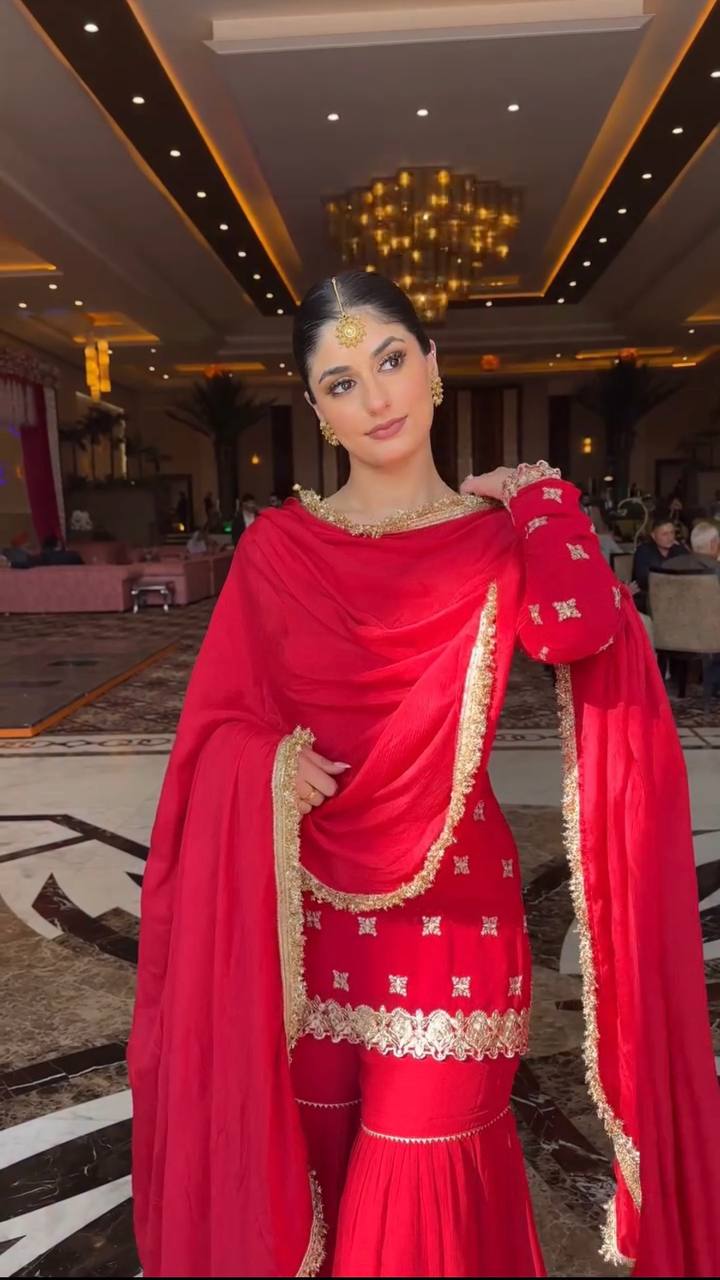 Red Embellished Sharara Suit