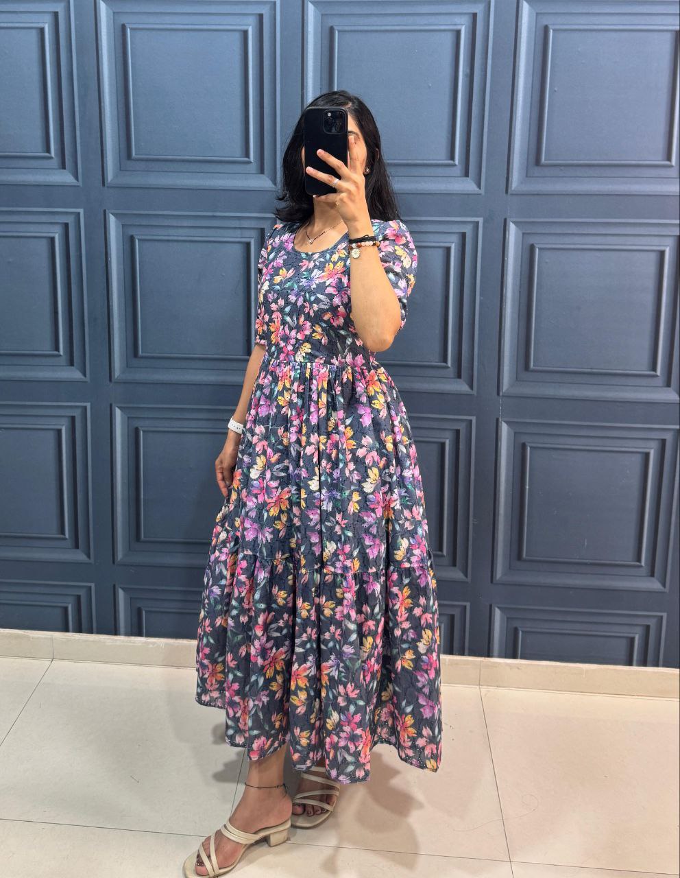 Floral Print Short Sleeve Maxi Dress