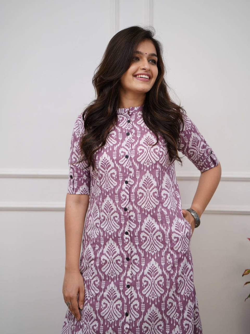 Lavender Ikat Print Button-Down Kurta Set