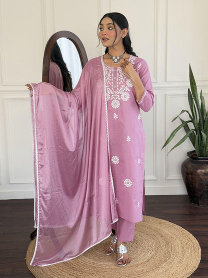 Lavender Elegance Embroidered Kurta Set