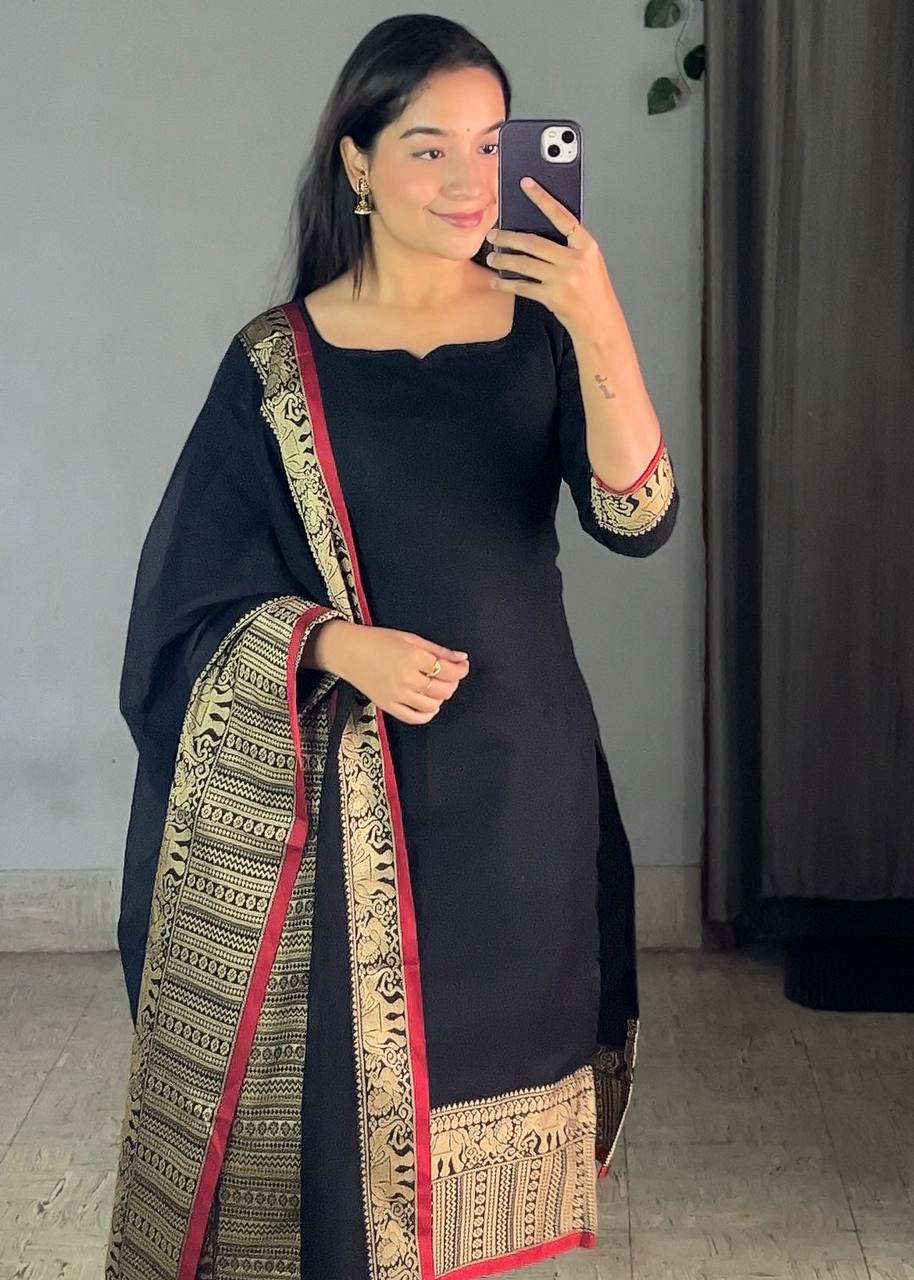 Black Ethnic Kurta Set with Dupatta