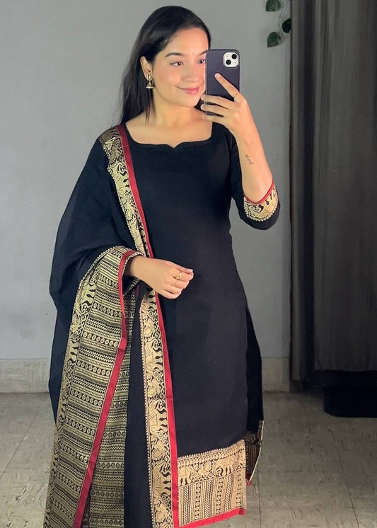Black Ethnic Kurta Set with Dupatta