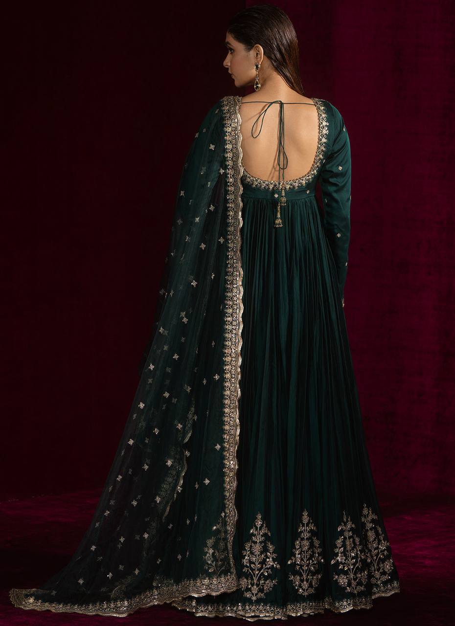 Emerald Green Embroidered Anarkali Gown