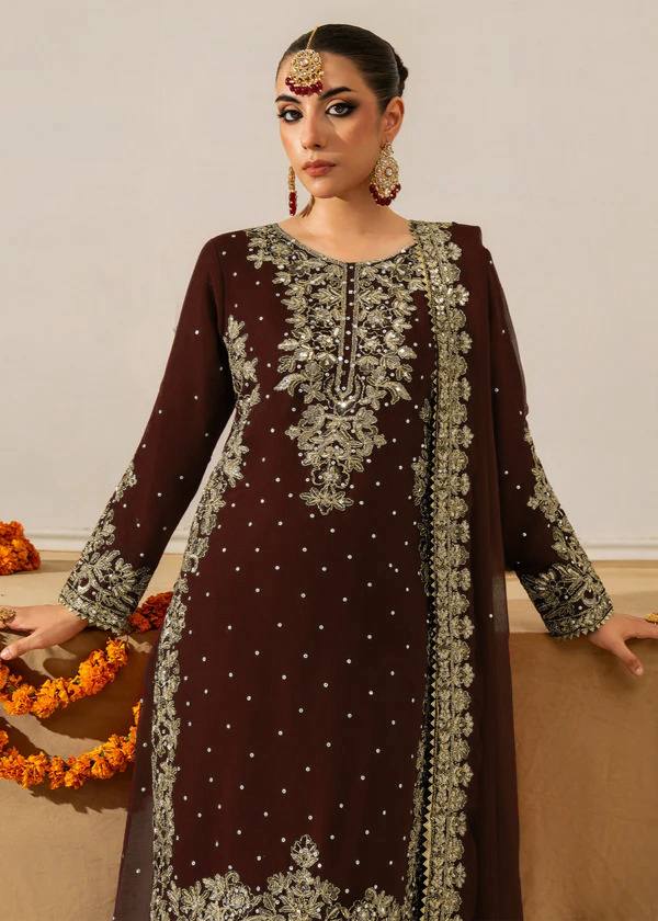 Deep Maroon Embellished Long Kurta with Sharara and Dupatta